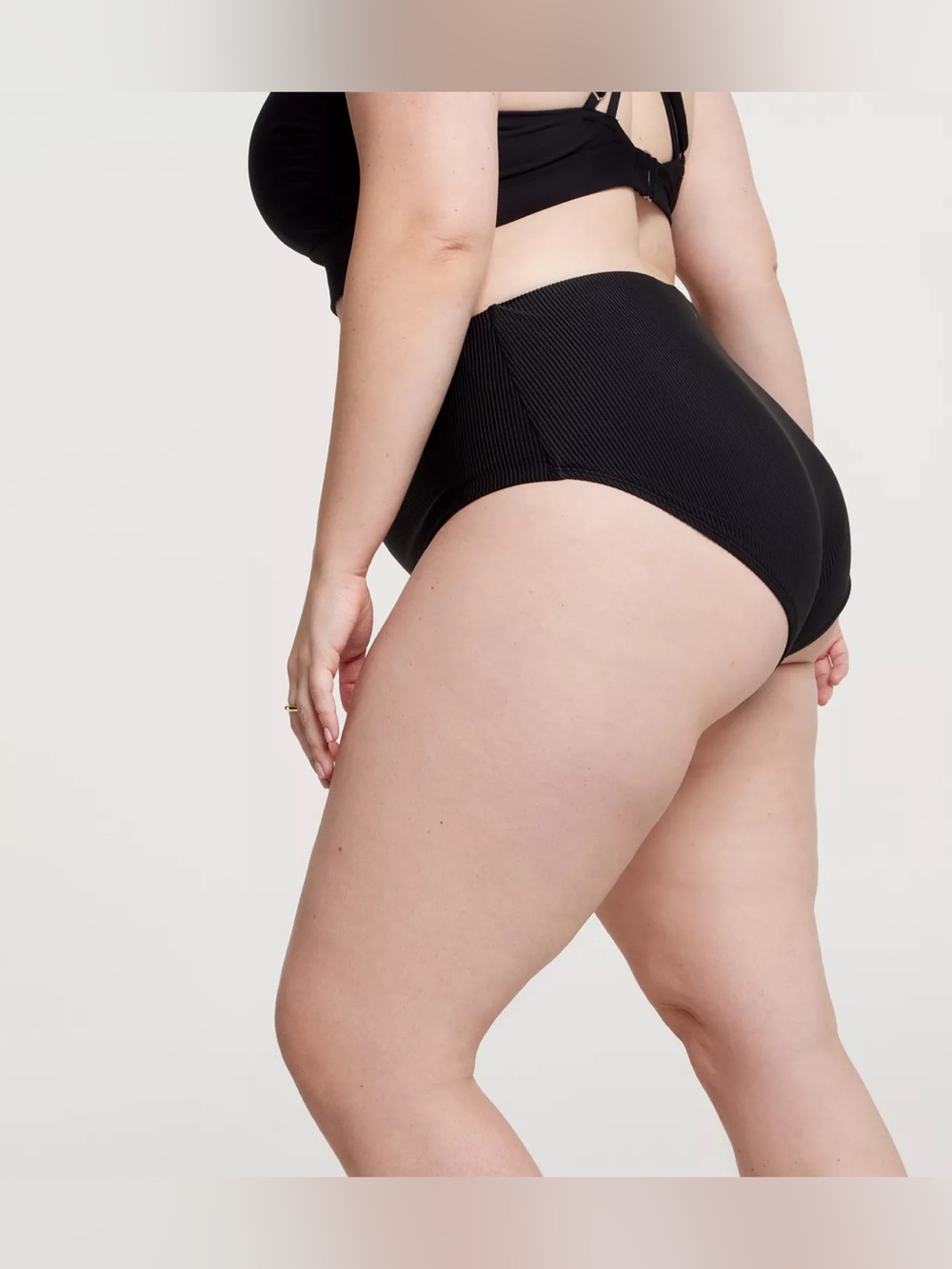 Plus Size Black Ribbed Bikini Bottom - Picture 2 of 4